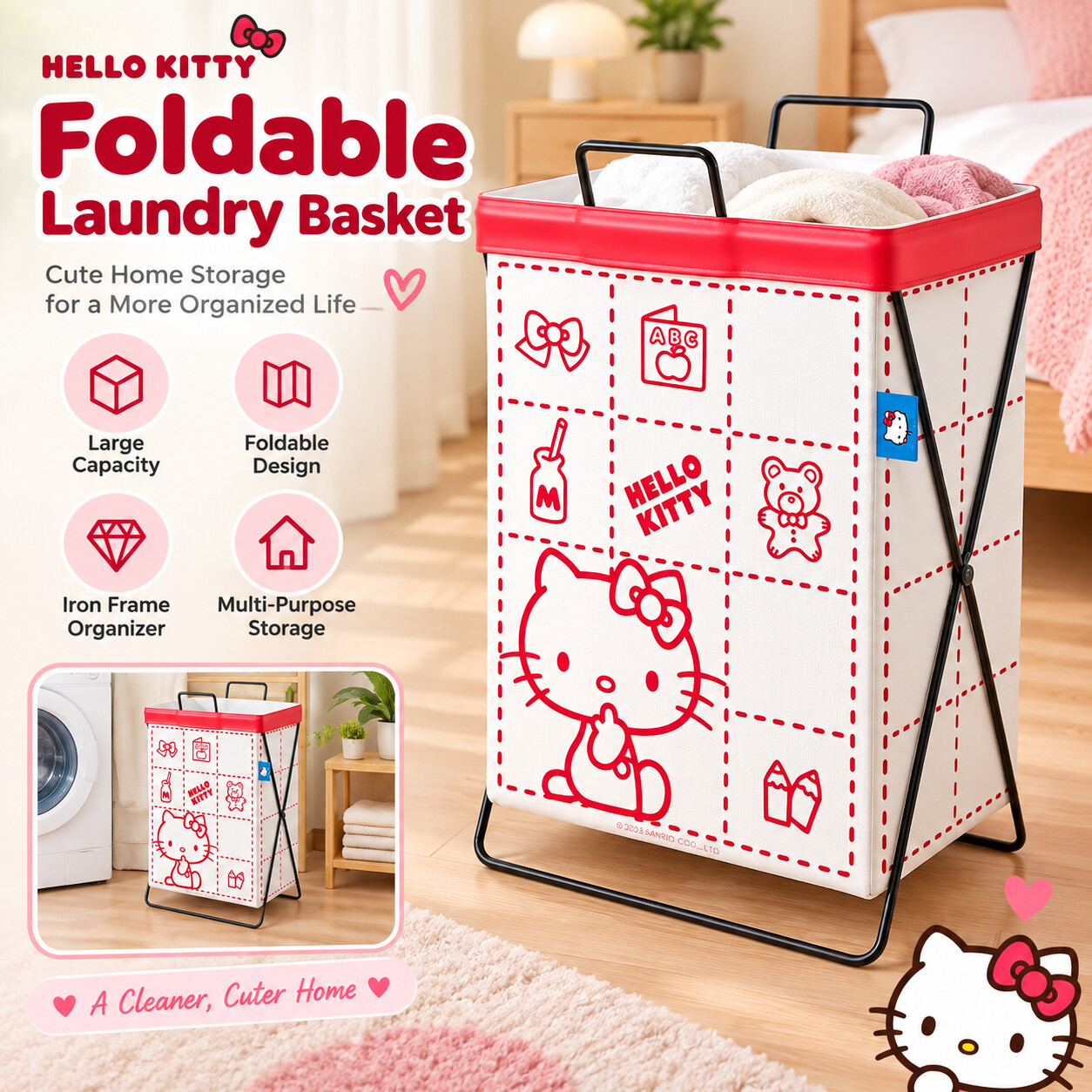 Home Edit Bathroom Storage - Cinnamoroll Kuromi Sanrio – metalowa kosz